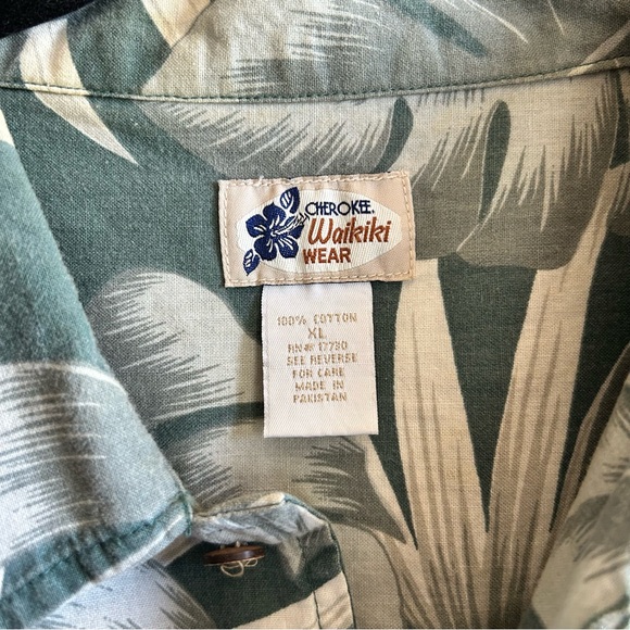 Vintage Cherokee Waikiki Green Floral Hawaiian Shirt Men’s XL Cotton - Picture 4 of 8